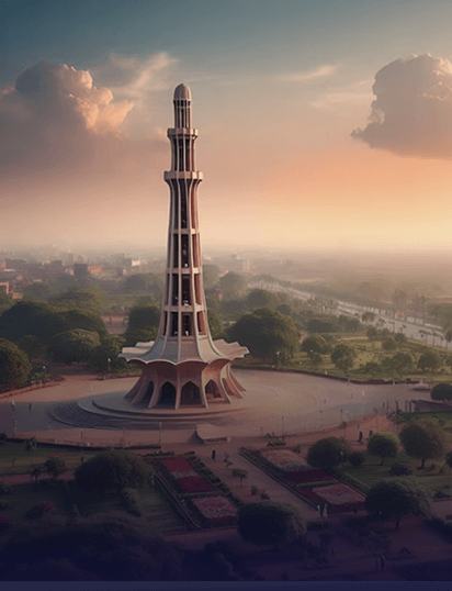 Minar-e-Pakistan in Lahore at sunset, representing ML arteka's Pakistan office.