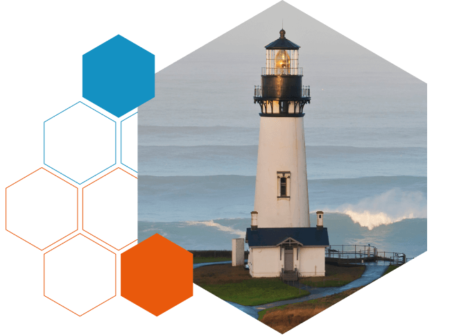 Lighthouse over the ocean representing practitioner leadership guiding ML arteka delivery.