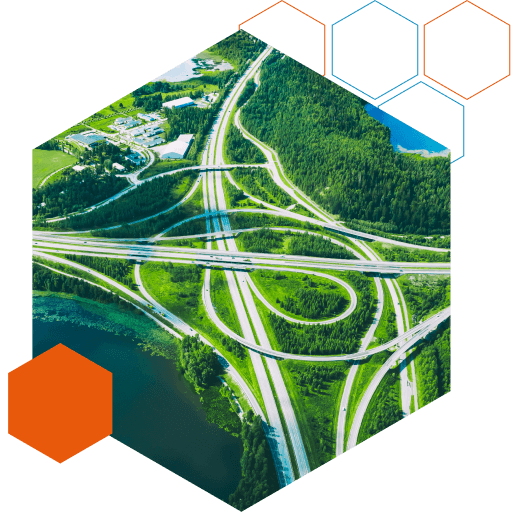 Aerial highway interchange representing ML arteka's connected global delivery network.