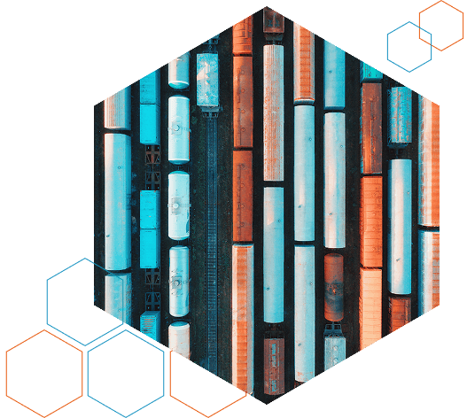 Rows of shipping containers representing coordinated ML arteka execution at enterprise scale.